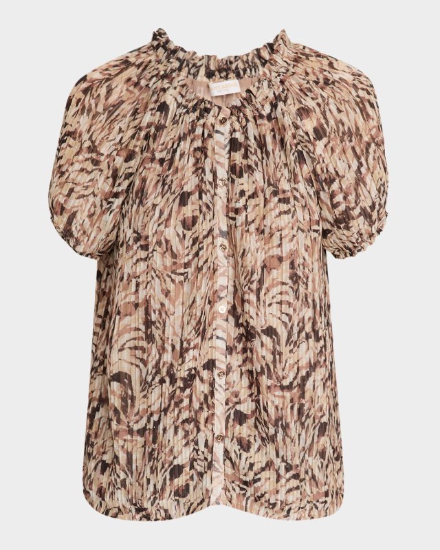 Soraya Pleated Puff-Sleeve Blous